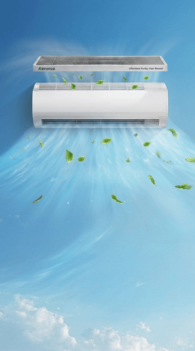 Aeroroz compact room air purifier in a sunlit room